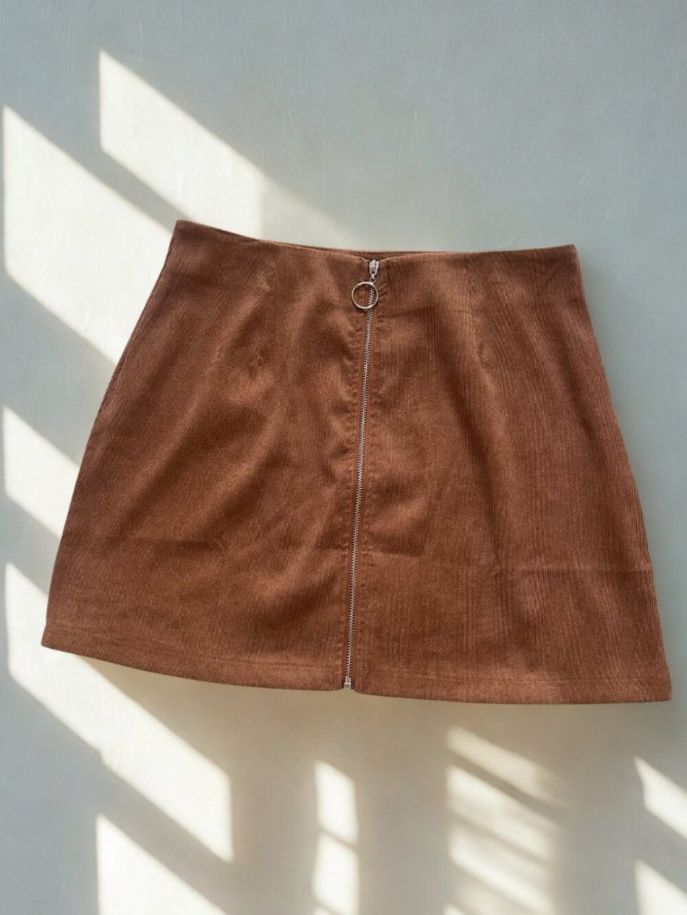 SHEIN Brown Corduroy Mini Skirt with Front Zipper